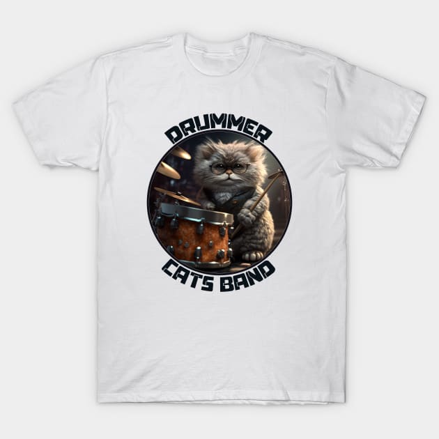 Drummer Cats Band T-Shirt by MusicianCatsClub